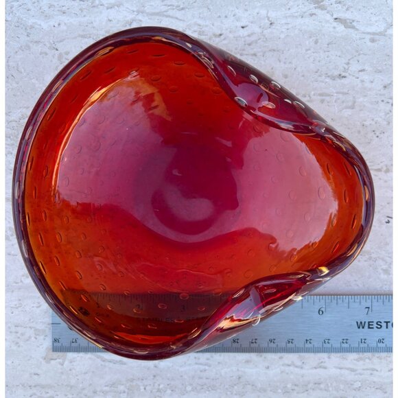 Murano Blown Glass Bowl With Bucillante Bubbles Red 6.25"x5.75"x2.25" Italy Gift - Picture 3 of 16
